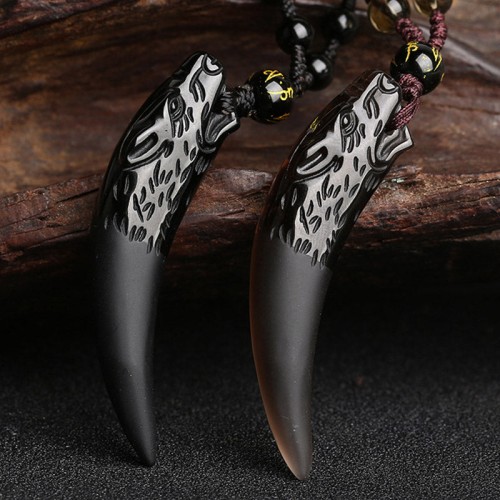 Ice Obsidian Wolf Tooth Courage Necklace Ice Obsidian Wolf Tooth Courage Necklace
