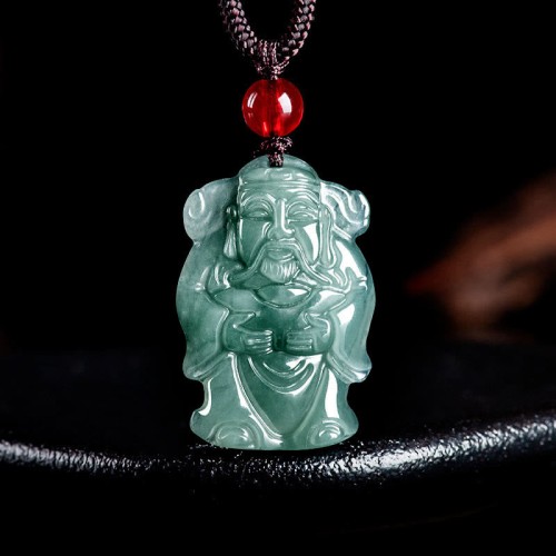Green Jade God of Wealth Caishen Abundance Necklace Green Jade God of Wealth Caishen Abundance Necklace