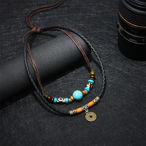 Turquoise Dzi Bead Protection Necklace Pendant