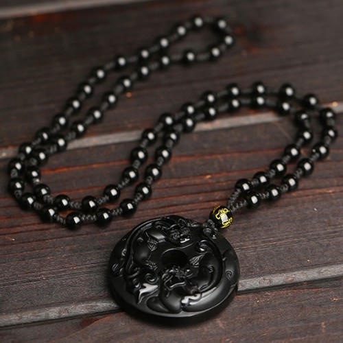 Black Obsidian Pixiu Bead Rope Strength Necklace Pendant Black Obsidian Pixiu Bead Rope Strength Necklace Pendant