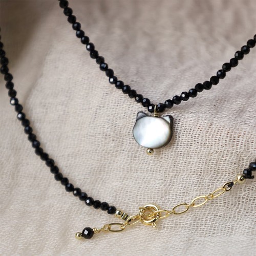 Black Spinel Cute Cat Motivate Choker Necklace Black Spinel Cute Cat Motivate Choker Necklace