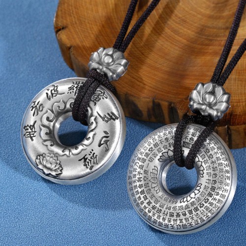 Sterling Silver Heart Sutra Lotus Peace Buckle Necklace Pendant Sterling Silver Heart Sutra Lotus Peace Buckle Necklace Pendant