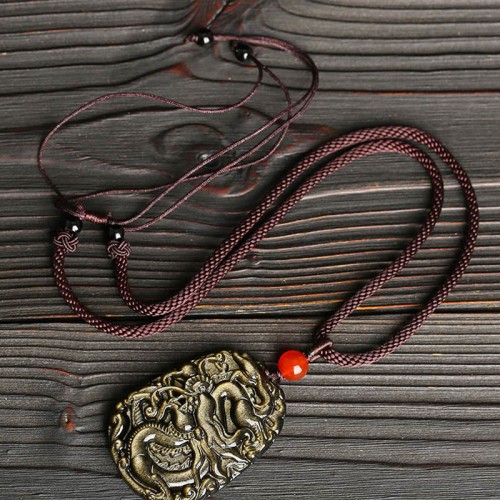 Gold Sheen Obsidian Dragon Success Necklace Gold Sheen Obsidian Dragon Success Necklace