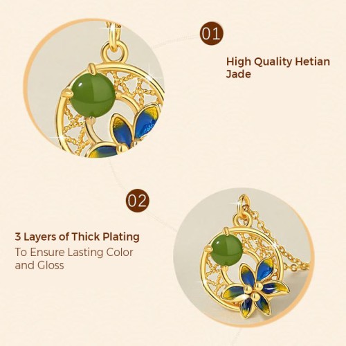 925 Silver Hetian Cyan Jade Flower Luck Necklace Set 925 Silver Hetian Cyan Jade Flower Luck Necklace Set