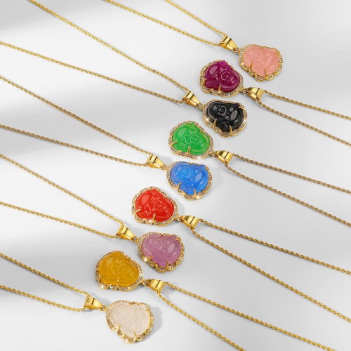 18K Gold Filled Laughing Buddha Jade Luck Necklace 18K Gold Filled Laughing Buddha Jade Luck Necklace