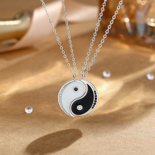 Sterling Silver Yin Yang Symbol Harmony Necklace Pendant