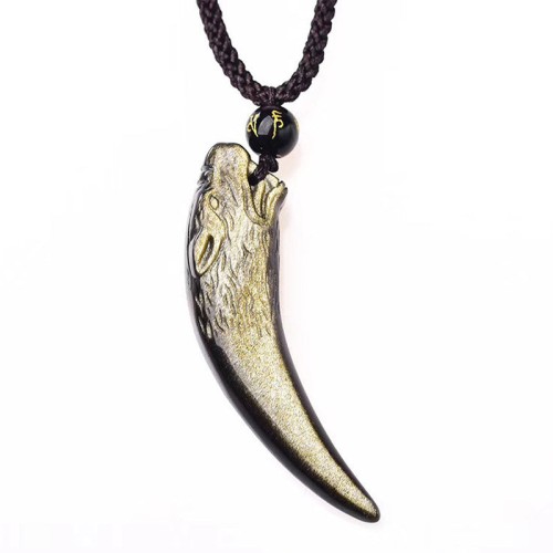 Black Obsidian Wolf Tooth Strength Necklace Pendant Black Obsidian Wolf Tooth Strength Necklace Pendant