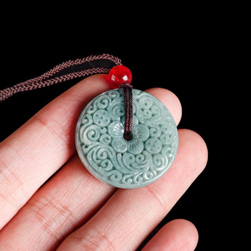Green Jade Carved Peace Buckle Abundance Pendant Green Jade Carved Peace Buckle Abundance Pendant