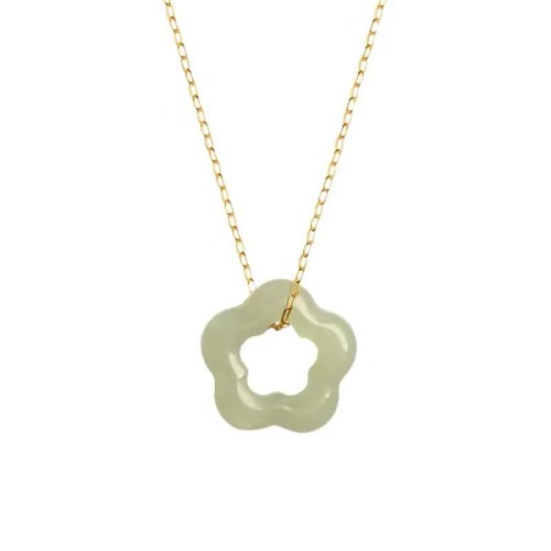 Hetian Jade Cyan Jade Floral Charm Necklace Pendant