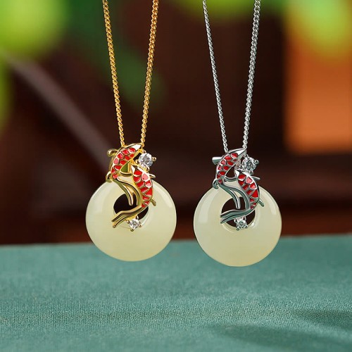 Hetian Jade Koi Fish Luck Necklace Pendant