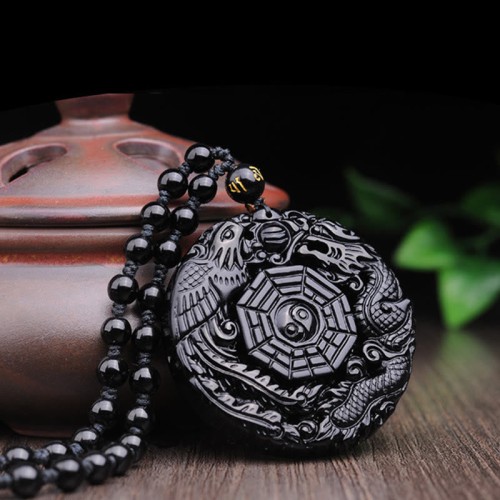 Bagua Dragon Phoenix Obsidian Fulfilment Necklace Bagua Dragon Phoenix Obsidian Fulfilment Necklace