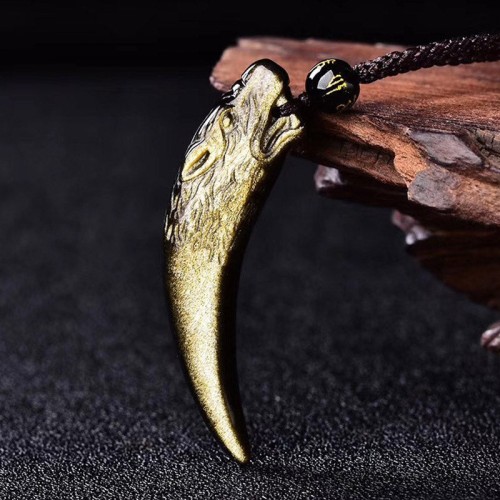 Black Obsidian Wolf Tooth Strength Necklace Pendant Black Obsidian Wolf Tooth Strength Necklace Pendant