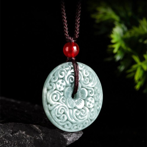 Green Jade Carved Peace Buckle Abundance Pendant Green Jade Carved Peace Buckle Abundance Pendant