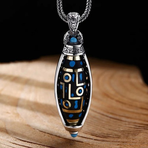 Tibetan Om Mani Padme Hum Nine-Eye Dzi Bead Necklace Tibetan Om Mani Padme Hum Nine-Eye Dzi Bead Necklace