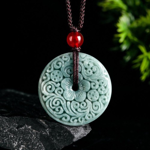 Green Jade Carved Peace Buckle Abundance Pendant Green Jade Carved Peace Buckle Abundance Pendant