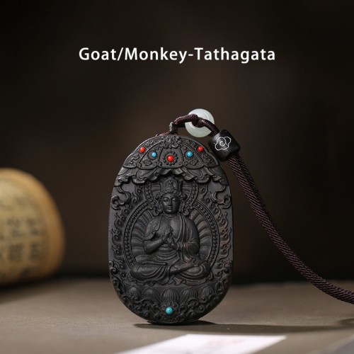 Zodiac Buddha Agarwood Peace Lotus Necklace Pendant