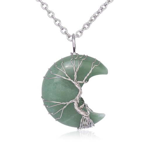 Natural Quartz Crystal Moon Tree Healing Necklace
