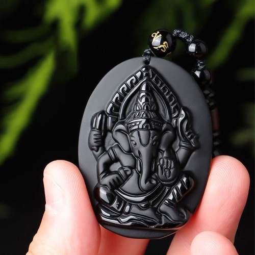 Obsidian Ganesh Elephant Wealth Necklace Pendant Obsidian Ganesh Elephant Wealth Necklace Pendant