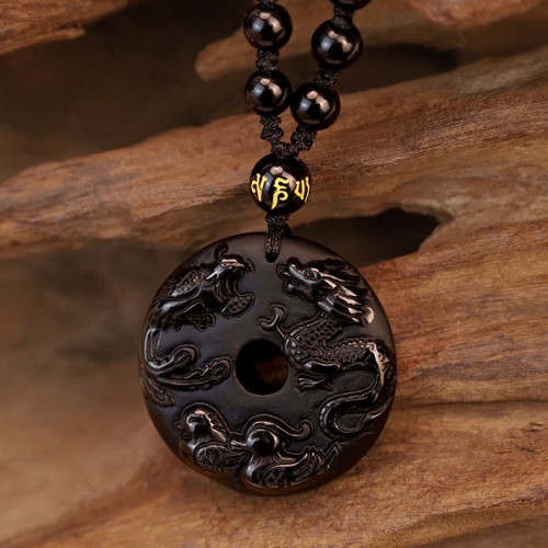 Black Obsidian Dragon Phoenix Luck Necklace