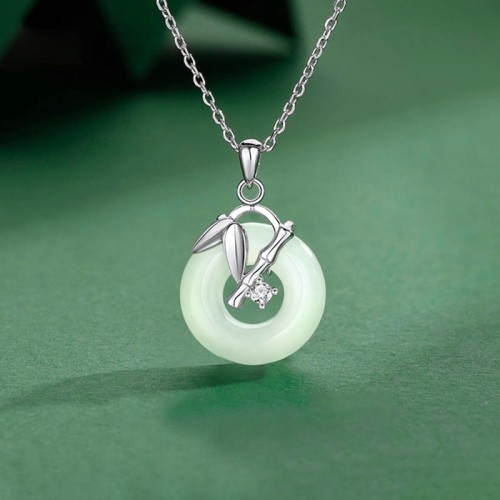 Hetian Jade Bamboo Leaf Prosperity Necklace Pendant