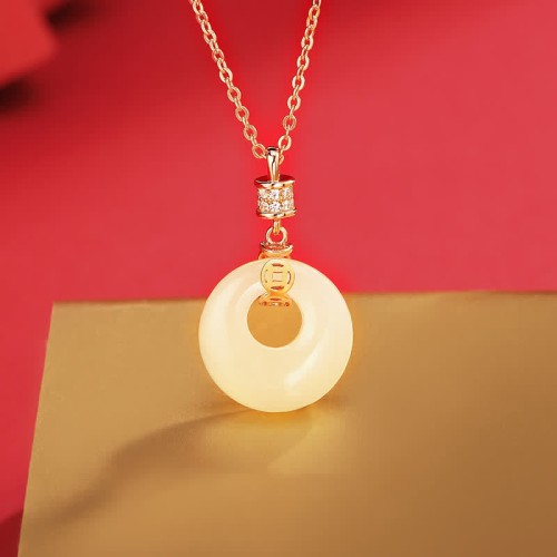 925 Silver Hetian White Jade Coin Flower Necklace 925 Silver Hetian White Jade Coin Flower Necklace