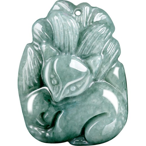 Green Jade Nine-Tailed Fox Prosperity Necklace