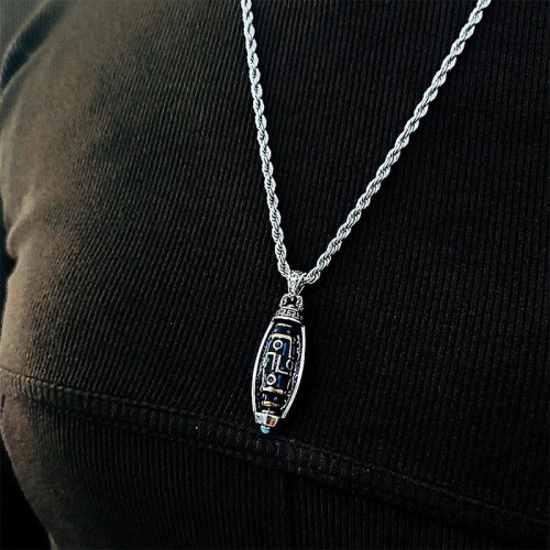 Tibetan Om Mani Padme Hum Nine-Eye Dzi Bead Necklace Tibetan Om Mani Padme Hum Nine-Eye Dzi Bead Necklace