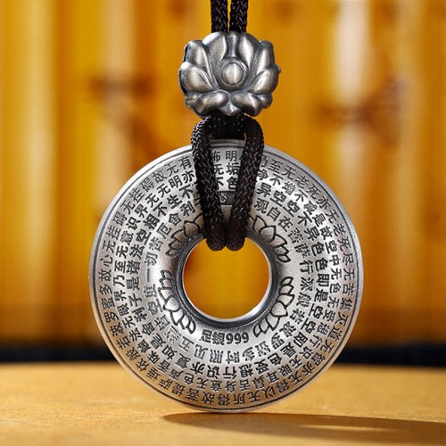 Sterling Silver Heart Sutra Lotus Peace Buckle Necklace Pendant Sterling Silver Heart Sutra Lotus Peace Buckle Necklace Pendant