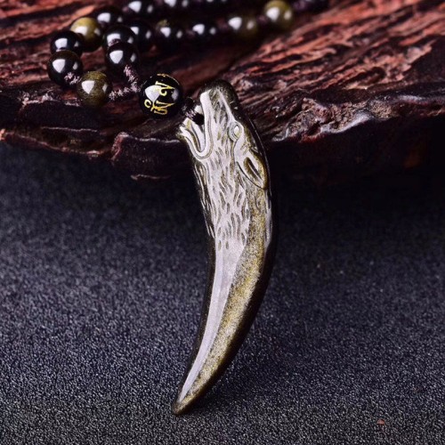 Black Obsidian Wolf Tooth Strength Necklace Pendant Black Obsidian Wolf Tooth Strength Necklace Pendant