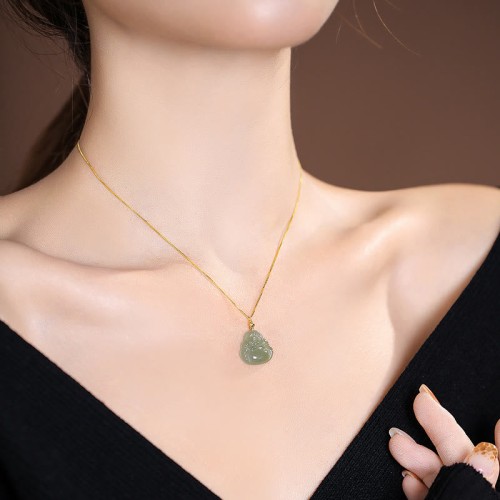 925 Sterling Silver Hetian Jade Cyan Jade Laughing Buddha Necklace Pendant 925 Sterling Silver Hetian Jade Cyan Jade Laughing Buddha Necklace Pendant