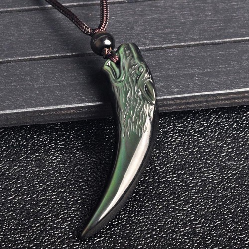 Black Obsidian Wolf Tooth Strength Necklace Pendant Black Obsidian Wolf Tooth Strength Necklace Pendant