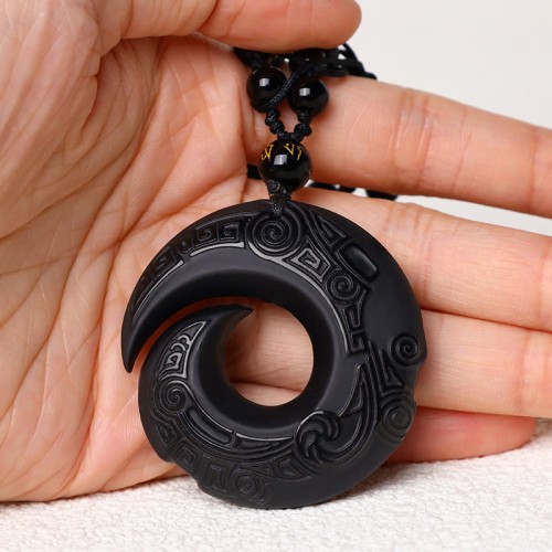 Black Obsidian Strength Necklace Pendant