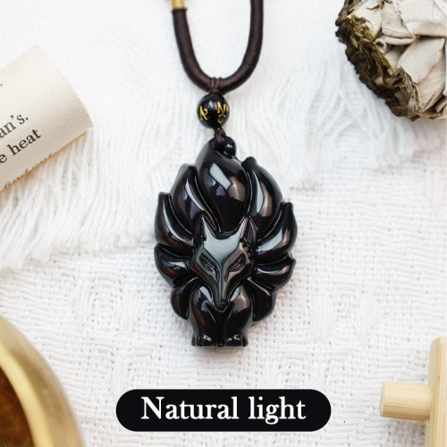 Rainbow Obsidian Nine-Tailed Fox Necklace Pendant