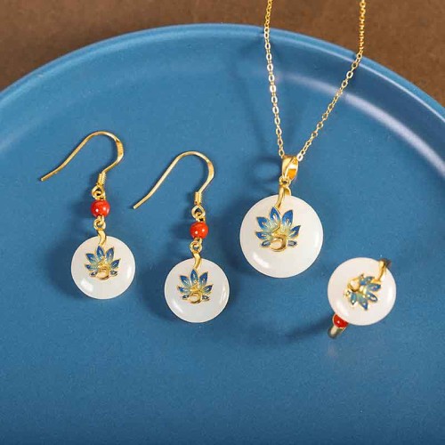 Hetian Jade Peacock Blessing Necklace Pendant Set