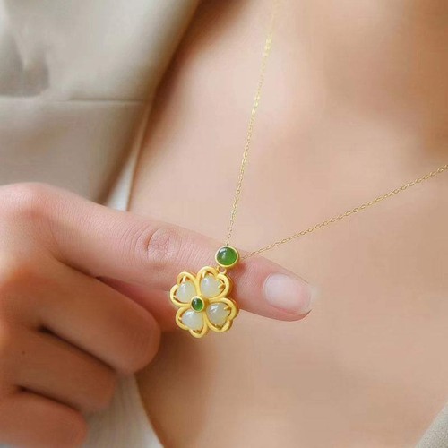Four Leaf Clover Jade Prosperity Necklace Pendant