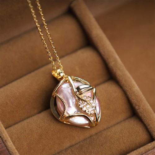 Gold-plated Baroque Pearl Flower Sincerity Necklace Gold-plated Baroque Pearl Flower Sincerity Necklace