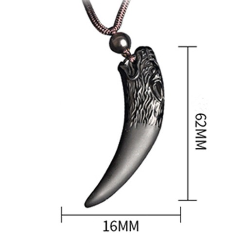 Black Obsidian Wolf Tooth Strength Necklace Pendant Black Obsidian Wolf Tooth Strength Necklace Pendant