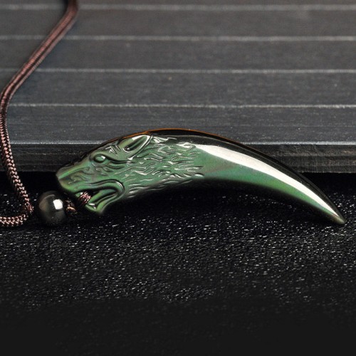 Black Obsidian Wolf Tooth Strength Necklace Pendant Black Obsidian Wolf Tooth Strength Necklace Pendant