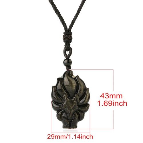Natural Fluorite Gold Sheen Obsidian Fox Pendant Necklace