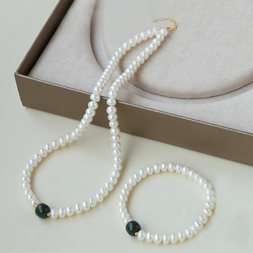 925 Sterling Silver Pearl Hetian Jade Aquamarine Necklace 925 Sterling Silver Pearl Hetian Jade Aquamarine Necklace