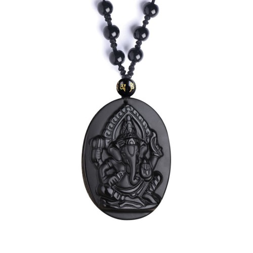 Obsidian Ganesh Elephant Wealth Necklace Pendant Obsidian Ganesh Elephant Wealth Necklace Pendant