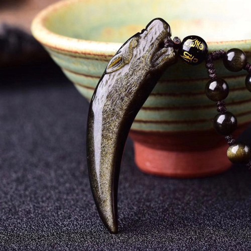Black Obsidian Wolf Tooth Strength Necklace Pendant Black Obsidian Wolf Tooth Strength Necklace Pendant