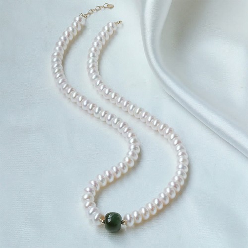 925 Sterling Silver Pearl Hetian Jade Aquamarine Necklace 925 Sterling Silver Pearl Hetian Jade Aquamarine Necklace