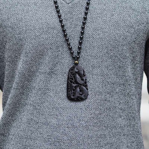 Black Obsidian Koi Fish Strength Beaded Necklace Black Obsidian Koi Fish Strength Beaded Necklace