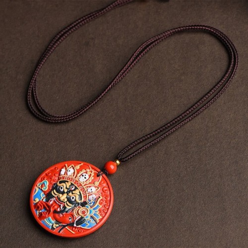 Zakiram Goddess Wealth Painted Cinnabar Necklace Pendant Zakiram Goddess Wealth Painted Cinnabar Necklace Pendant