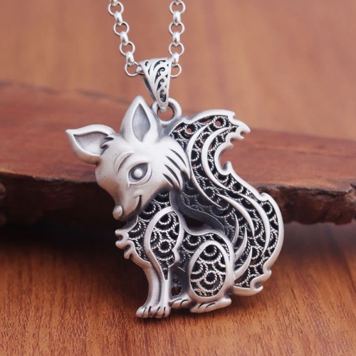 Tibetan Sterling Silver Fox Two-sided Blessing Necklace Tibetan Sterling Silver Fox Two-sided Blessing Necklace