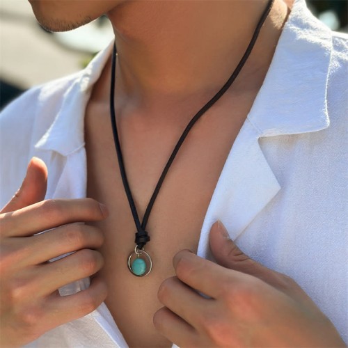 Round Turquoise Stone Protection Necklace Pendant Round Turquoise Stone Protection Necklace Pendant