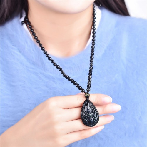 Rainbow Obsidian Nine-Tailed Fox Peace Necklace Pendant
