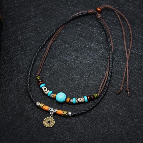 Turquoise Dzi Bead Protection Necklace Pendant