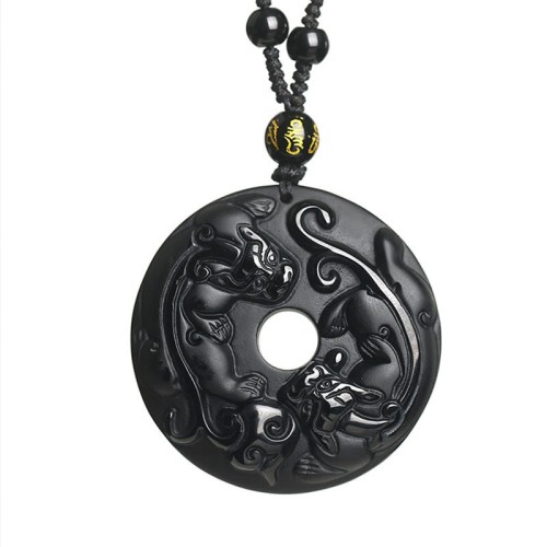 Black Obsidian Pixiu Bead Rope Strength Necklace Pendant Black Obsidian Pixiu Bead Rope Strength Necklace Pendant